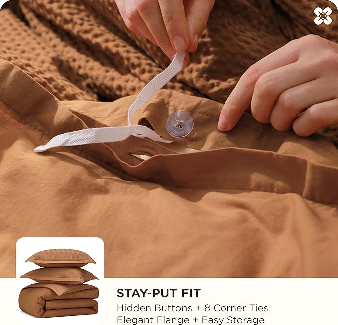 Bedsure Cotton Duvet Cover Queen - 100% Cotton Waffle Weave Hazel Duvet Cover Queen Size, GentleSoft™ and Breathable Bedding Set for All Season, 3 Pieces, 90"x90"