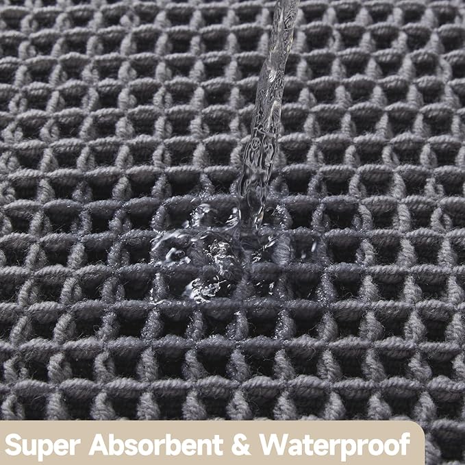 Waffle Bath Mat, Boho Bathroom Rugs Non Slip Washable Super Absorbent Quick Dry Bath Mat Farmhouse Bathroom Decor, 24"x16" Grey