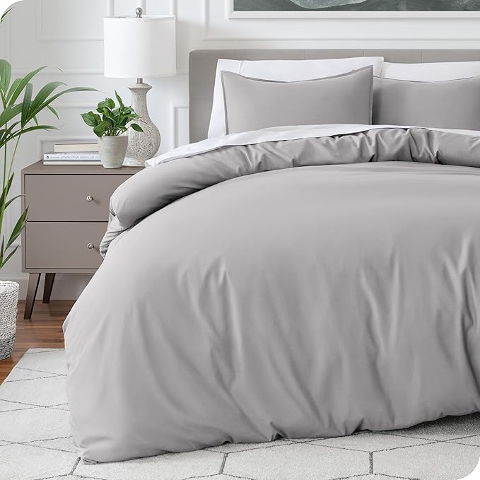 Bare Home Bedding Duvet Cover Oversized King Size - Premium 1800 Super Soft Collection - Lightweight, Duvet Cover - Soft Textured Bedding (Oversized King, Light Grey)