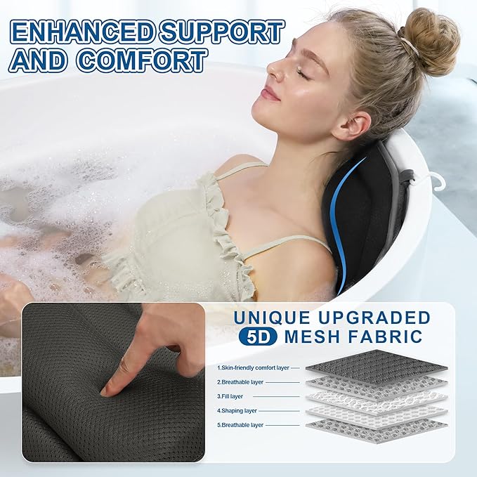Luxury Full Body Bath Pillows for Tub-Extra Thick Bathtub Cushion with Lumbar Pillow for Neck and Back Support, Bath Accessories, Gift for Relaxing, Soaking, Spa