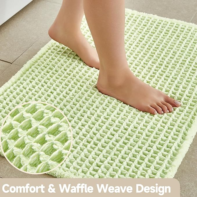 Waffle Bath Mat, Boho Bathroom Rugs Non Slip Washable Super Absorbent Quick Dry Cute Bath Mat Farmhouse Bathroom Decor, 36"x24" Pale Green