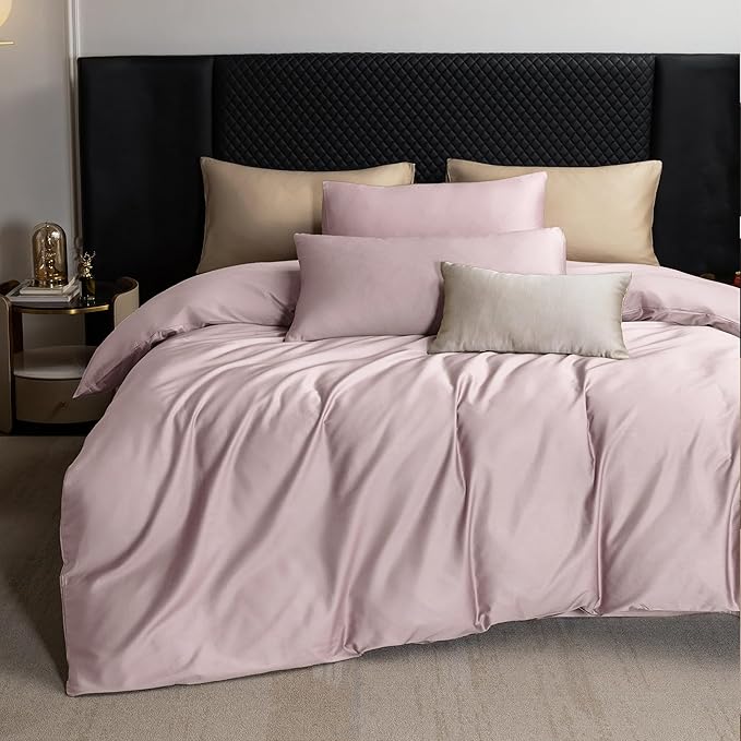 MooMee Duvet Cover Set 100% Extra Long Staple Cotton 600 Thread Count Silky Sateen Smooth Luxury Soft Breathable Durable Hotel Quality Bedding, 3 Pieces (Pale Mauve, King 104"x90")