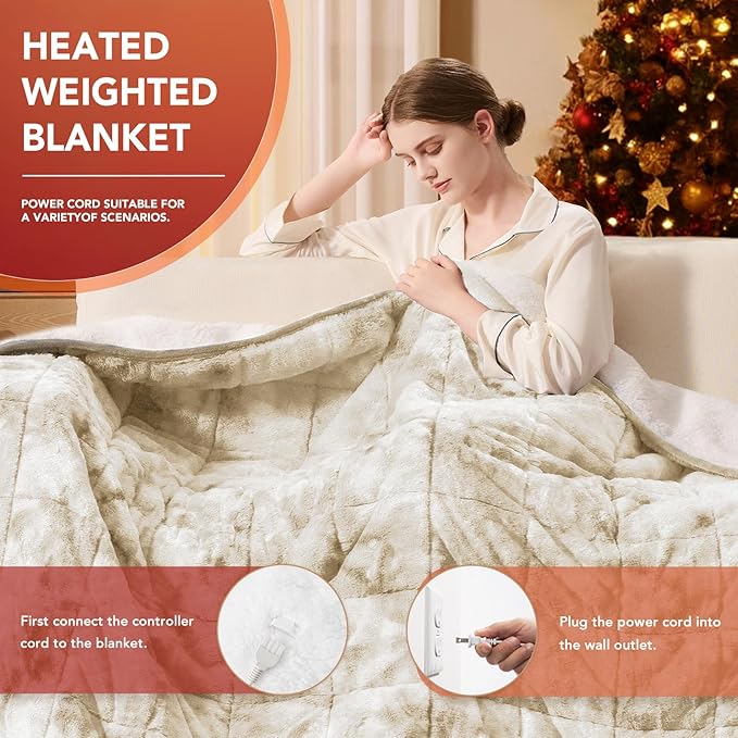 Homemate Heated Weighted Blanket for Adults - 50"x60" 10lbs Electric Throw Fast Heating Heavy Blanket 1/2/4/6/8 Hour Auto Off 10 Heat Levels Over-Heat Protection Luxury Faux Fur Sherpa
