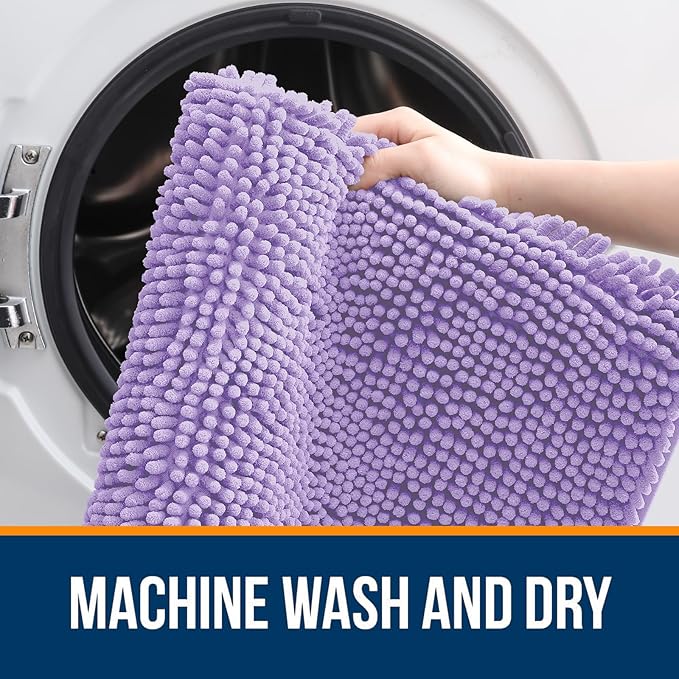 OLANLY Bathroom Rugs 59x20, Extra Soft Absorbent Chenille Bath Rugs, Rubber Backing Quick Dry, Machine Washable Bath Mats for Bathroom Floor, Tub and Shower, Home Decor Accessories, Lavender