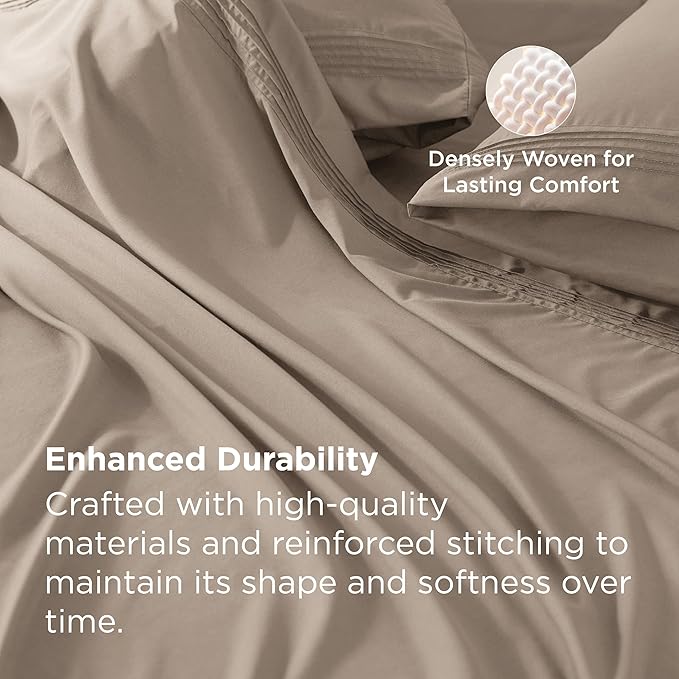 Bedsure Deep Pocket King Sheet Set - Fits Mattresses Up to 21 Inches Thick - 4 Piece GentleSoft Bed Sheets, Moisture Wicking, Soft & Cooling Bedsheet & Pillowcases, Easy & Secure Fit, Taupe