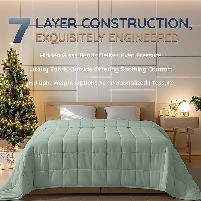 HomeSmart Products Weighted Blanket Queen Size 20lbs, Breathable, Hypoallergenic Soft Fabric, Heavy Weighted Blanket Green Sage