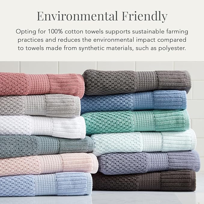 NY Loft 100% Cotton Towel Set 6 Piece | Super Soft & Absorbent Quick-Dry 2 Bath Towels 2 Hand Towels and 2 Washcloths |Textured and Durable Cotton | Trinity Collection (6 Piece Set, Flint Stone)