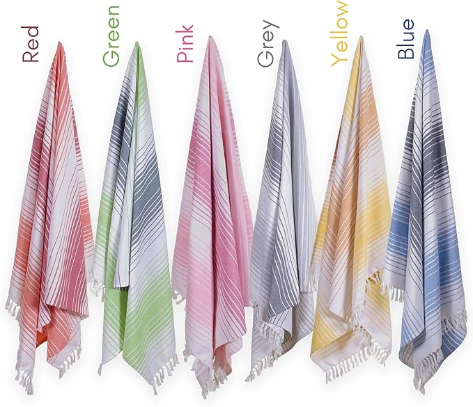 Native Fab Oversized Beach Towel, 4 Pack, 40x71 inches 100% Cotton Turkish Peshtemal for Adults,Soft & Absorbent, Extra Large Beach Towel for Hammam Spa Beach Blanket Bath, Cabana Strips, Multi Color