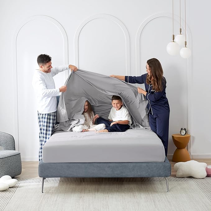 CASUAL LIVING Queen Sheets Set 4 Piece Cooling Sheets with 2 Pillowcases Soft Microfiber Hypoallergenic Washable Bed Set Deep Pocket Lightweight Bedding Elasticized for Bedroom, Queen, Gray