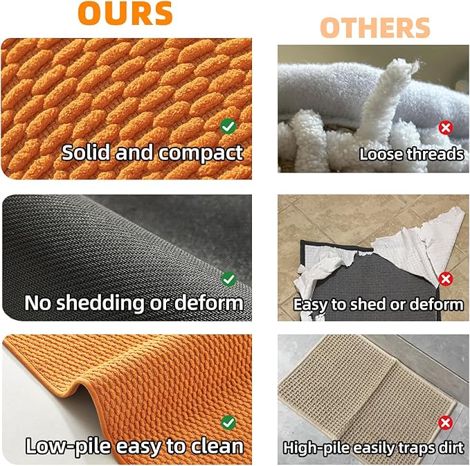 Bathroom Runner Rug, Long Bath Mat Washable Thin Quick Dry Low Pile Bathroom Runner Rugs 24 x 60 Non Slip, Orange 24"x60"