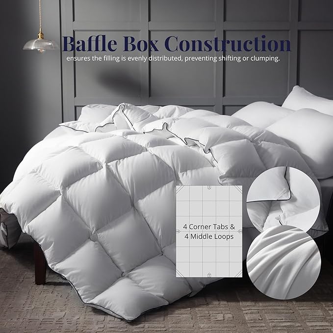 Ubauba Goose Feather Down Fiber Comforter Twin Size - 100% Cotton White Fluffy Duvet Insert - Hotel Luxury Bedding Comforter All Season Medium Warmth 68 x 90 Inch