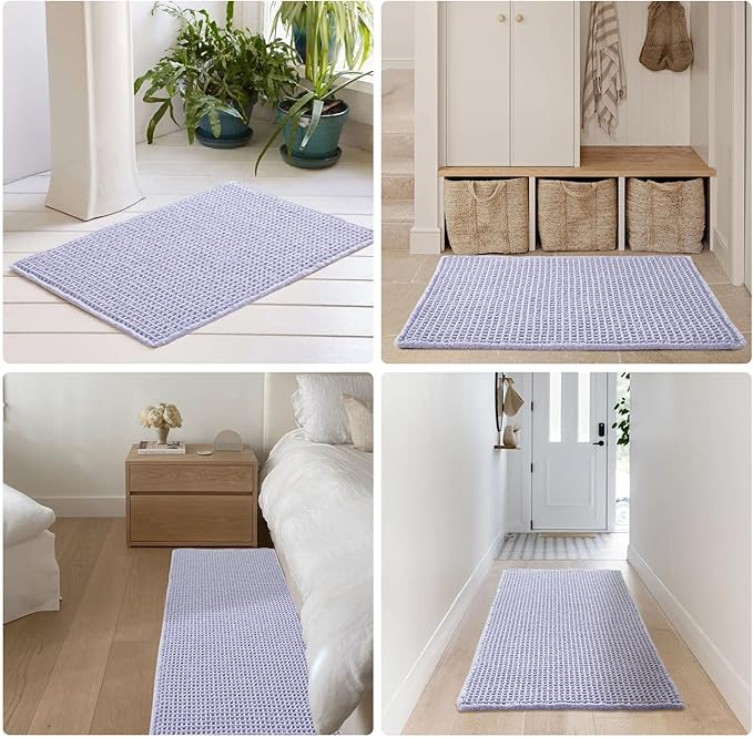 Waffle Bath Mat, Boho Bathroom Rugs Non Slip Washable Super Absorbent Quick Dry Cute Bath Mat Farmhouse Bathroom Decor, 30''x20'' Lavender Cream