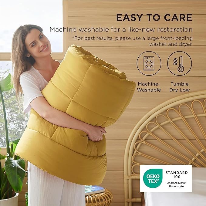 Bedsure Comforter Duvet Insert - Quilted Comforters Full Size, All Season Duvet, GentleSoft Down Alternative Bedding, with 8 Tabs, Gifts for Women/Men, Mustard Yellow, Full 86 x 82 Inches