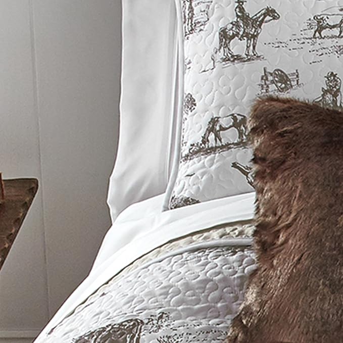 BLACK FOREST DECOR Cowboy Ranch Twin Quilt Set - Lightweight, Western Style Bedding with Cowboys and Horses, Includes Quilt and Sham, Machine Washable