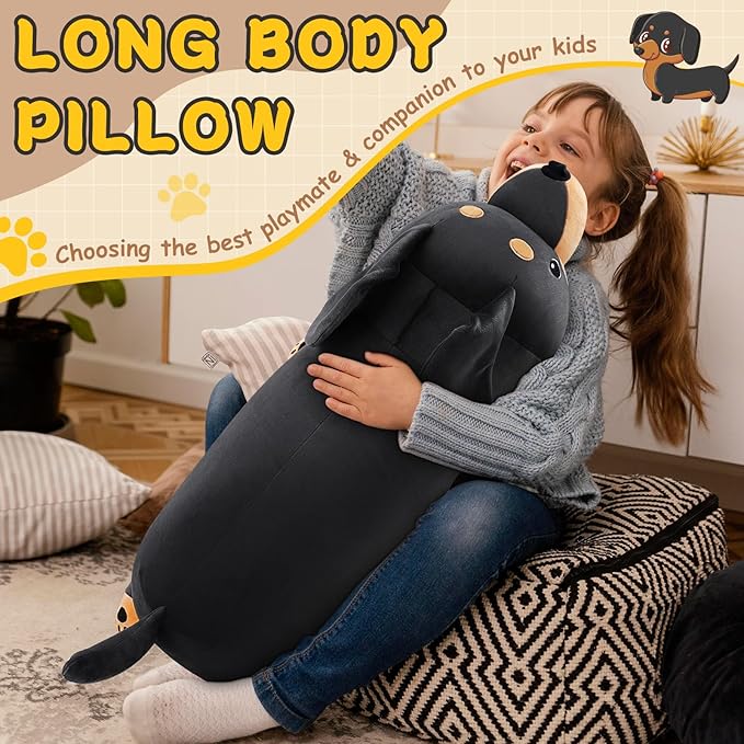 30'' Giant Black Dachshund Dog Plush Stuffed Animal- Black Weiner Dog Plush Pillow Plushies, Large Dachshund Plush Toy, Cute Hugging Weiner Dog Stuffed Animal, Birthday Gifts for Kids Girls Boys