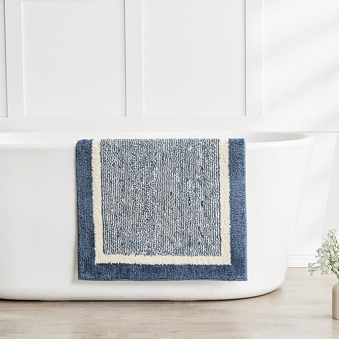 CozeCube Bath mats for Bathroom Non Slip, Fluffy Absorbent Microfiber Bath mat Washable, Aesthetic Bathroom Rugs, Long Navy Blue Bath mat, Navy Blue, 47" x 24"