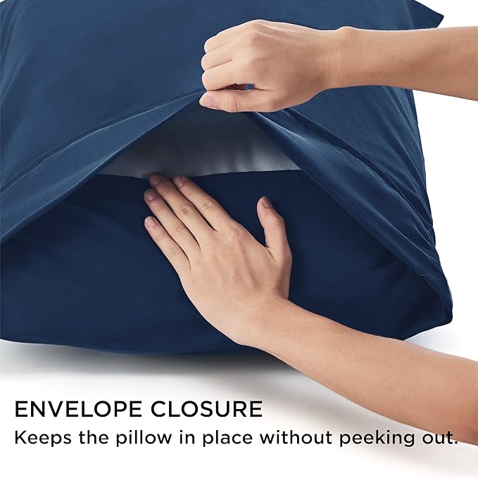 Bedsure King Size Pillow Cases Set of 4 - Navy Brushed Microfiber Pillowcases 4 Pack, Super Soft Pillowcase, Pillow Case Cover with Envelope Closure, Wrinkle, Fade and Stain Resistant, 20x36 Inches