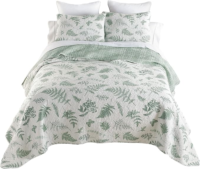 Donna Sharp Queen Bedding Set - 3 Piece - Botanical Quilt Set with Queen Quilt and Standard Pillow Shams - Cotton - Machine Washable