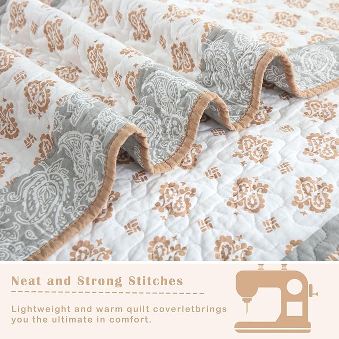 Terracotta Comforter Set, Cotton Quilt King Size, Orange Gray Quilt Set Bedding Set, Soft Striped Bedspread Set King All Season 3 Piece