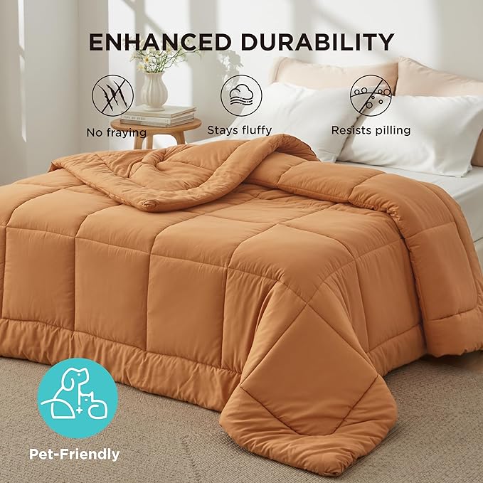 Bedsure Comforter Duvet Insert - Quilted Comforters Full Size, All Season Duvet, GentleSoft Down Alternative Bedding, with 8 Tabs, Gifts for Women/Men, Burnt Orange, Full 86 x 82 Inches