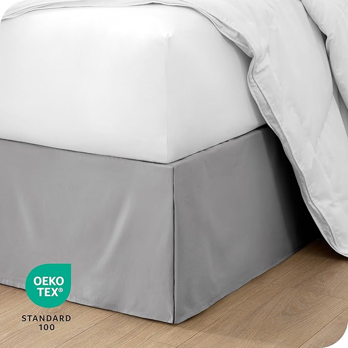 Bare Home Kids Twin Bed Skirt - 15-Inch Tailored Drop Easy Fit - Bed Skirt for Beds - Center & Corner Pleats (Twin, Light Grey)