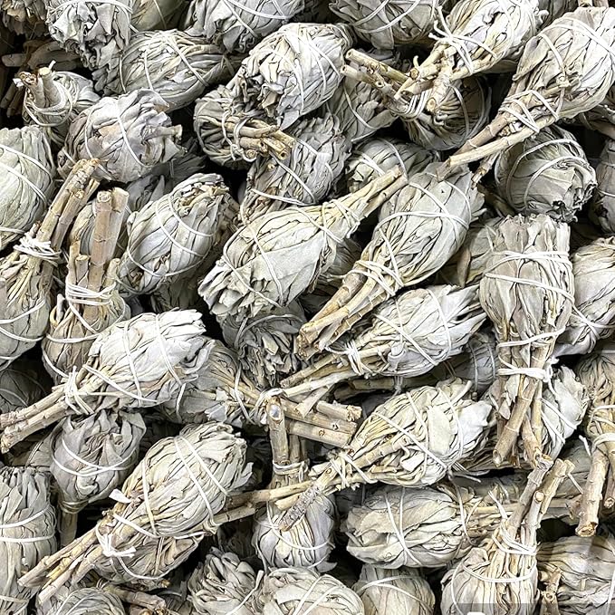 NessaStores 1 California White Sage Smudge Stick, 3 to 4 Inch Hand Tied, All Natural for Home Cleansing, Stress Relief, & Clearing Negative Energy JC-005
