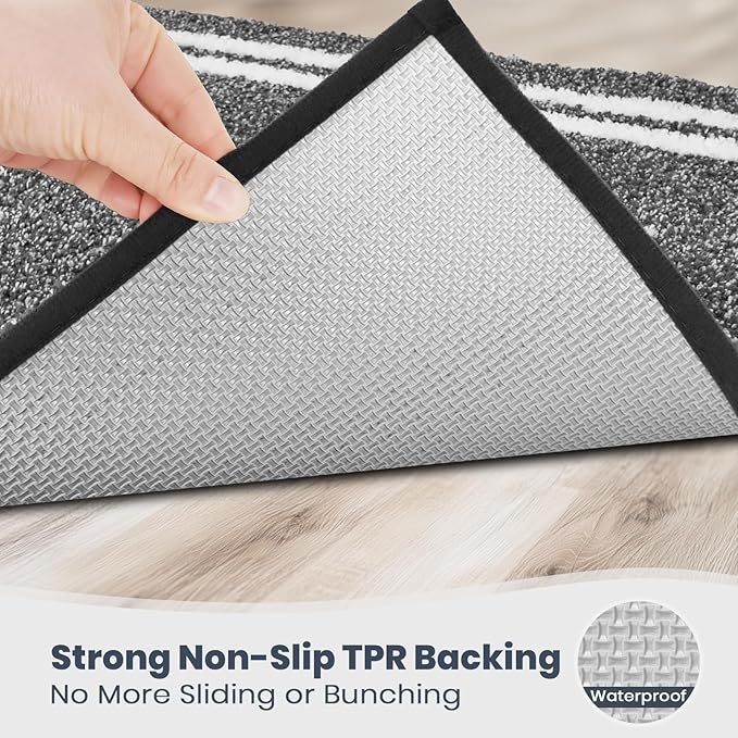 PURRUGS Bathroom Rug Non-Slip Machine Washable 24" x 60", Super Absorbent and Quick Dry Shaggy Microfiber Bath Mat, Extra Soft and Plush Bath Rug for Bathtub, Shower and Sink, Charcoal