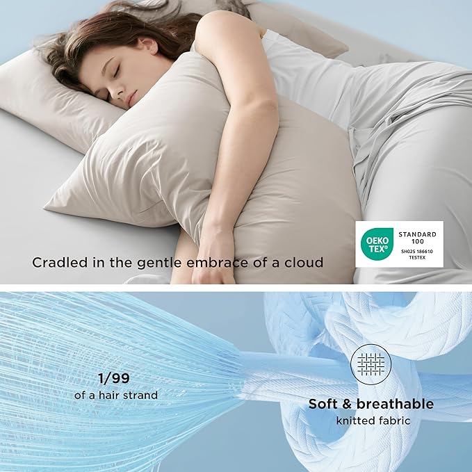 Bedsure Cooling Pillow Cases, Zipper Pillow Cases Standard Size Set of 2, Cool Pillowcases for Hot Sleepers and Night Sweats, Silky Soft & Breathable Cold Pillow Covers, Gift, Beige, 20x26 Inches