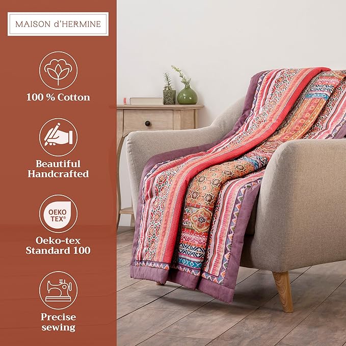 Maison d' Hermine Throw Blanket for Couch Lightweight Soft Warm Breathable Cotton Throw Blankets for Bed Girls Boys Women Men Gifts Sofa Travel Living Room Chair Bedding (50"x60", Ispahan)
