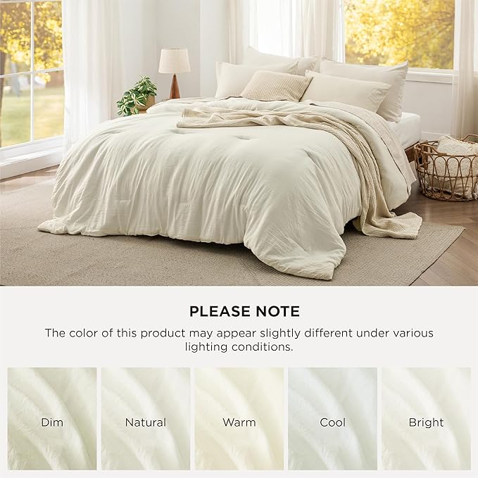 Bedsure Oversized King Size Comforter Set, Ivory Soft Prewashed Bedding for All Seasons, 3 Pieces GentleSoft™ Down Alternative Bed Set, 1 Lightweight Comforter (120"x98") and 2 Pillowcases (20"x36")
