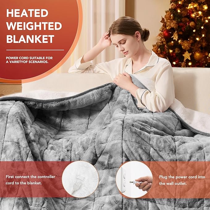 Homemate Heated Weighted Blanket for Adults - 50"x60" 10lbs Electric Throw Fast Heating Heavy Blanket 1/2/4/6/8 Hour Auto Off 10 Heat Levels Over-Heat Protection Luxury Faux Fur Sherpa