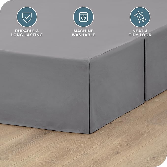 Bare Home California King 15-Inch Tailored Drop Easy Fit - Bed Skirt for Cal King Beds - Center & Corner Pleats (Grey)