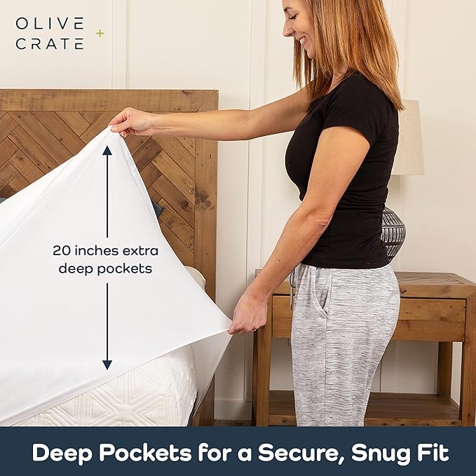 Olive + Crate 100% Viscose Bamboo Mattress Protector - Eco-Concious Cooling Bamboo Mattress Cover - Waterproof Hypoallergenic Protection - Breathable King Size Shield Against Dust & Spills