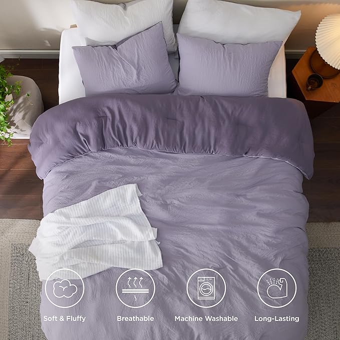 Bedsure King Size Comforter Set, Reversible Purple Soft Prewashed Bedding for All Seasons, 3 Pieces Warm Down Alternative Bed Set, 1 Lightweight Comforter (104"x90") and 2 Pillowcases (20"x36")