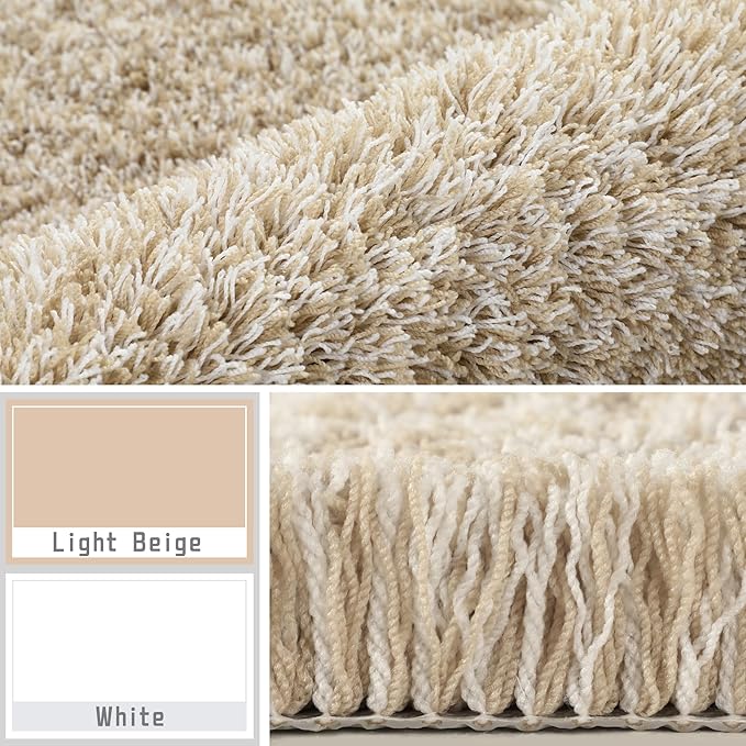 Yimobra Bathroom Rugs Non Slip Washable, Ultra Soft and Water Absorbent Bath Mats, Plush Fluffy Shower Mat Outside, Microfiber Thick Matts for Bathroom Floor/Sink, 24x17, Light Beige and White
