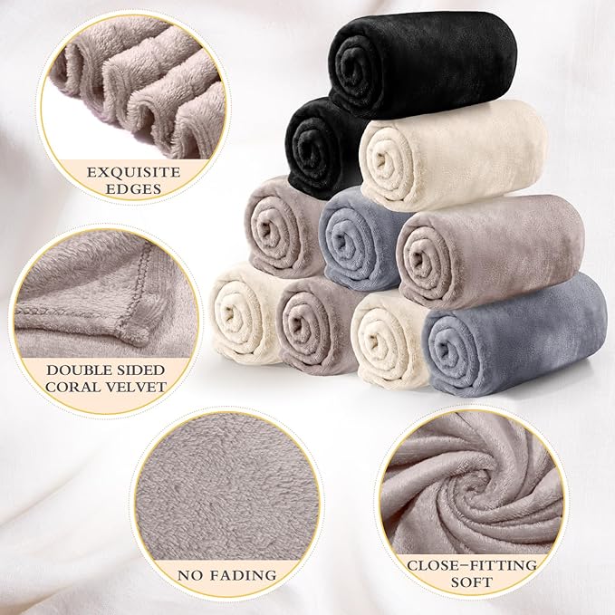 Tinideya 12 Pcs Flannel Fleece Throw Blanket Bulk 50 x 60 Inch Soft Fleece Blanket Warm Throw Blanket Coral Blankets for Couch Sofa Home Wedding Gifts Season (Classic)
