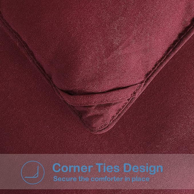 EASELAND Twin Size Down Alternative Comforter - Quilted Duvet Insert for All Seasons, Soft Lightweight with Corner Tabs, Summer Winter Warm Bedding, Burgundy 64×88 Inches