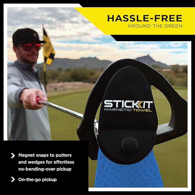 STICKIT Magnetic Golf Towel, Royal Blue, Premium 29" Microfiber with Deep Waffle Pockets, Industrial Strength Magnet Holds Secure to Golf Carts & Clubs, Ultra-Absorbent, Fast-Drying, Easy-Clean Design