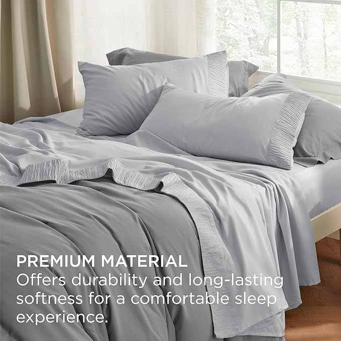 Bedsure Twin Sheets Set - 3 Pieces Soft Twin Bed Sheets - Breathable & Cooling - Hotel Luxury - Easy Care Polyester Microfiber Bedding for Women, Men, Light Grey