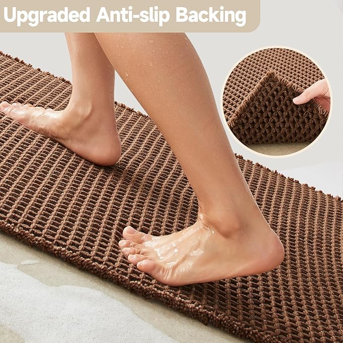 Waffle Runner Rug Bathroom, Long Boho Bathroom Rugs Non Slip Washable Super Absorbent Quick Dry Farmhouse Bath Decor, 72"x24" Mocha