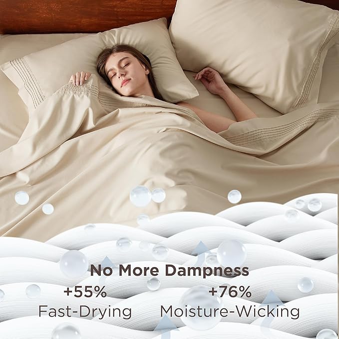 Bedsure Deep Pocket Twin Sheets Set - Fits Mattresses Up to 21 Inches Thick -3 Piece GentleSoft Bed Sheets, Moisture Wicking, Soft & Cooling Bedsheet & Pillowcases, Easy & Secure Fit, Beige