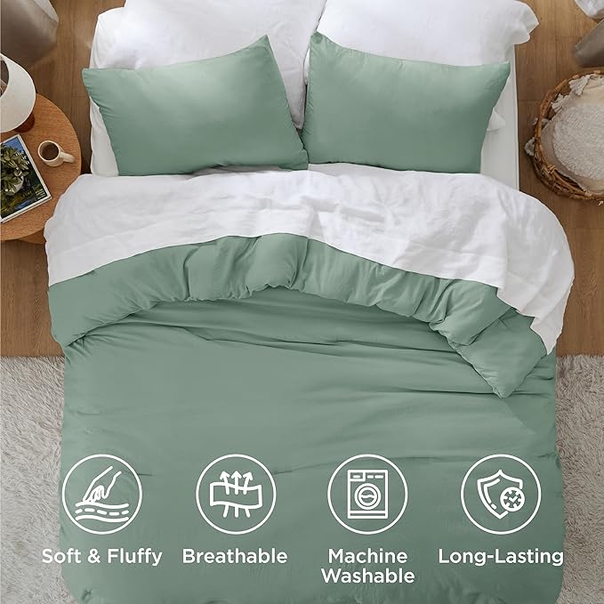 Bedsure Twin/Twin XL Comforter Set, Sage Green Soft Prewashed Bedding for All Seasons, 2 Pieces GentleSoft™ Warm Down Alternative Bed Set, 1 Lightweight Comforter (68"x88") and 1 Pillowcase (20"x26")