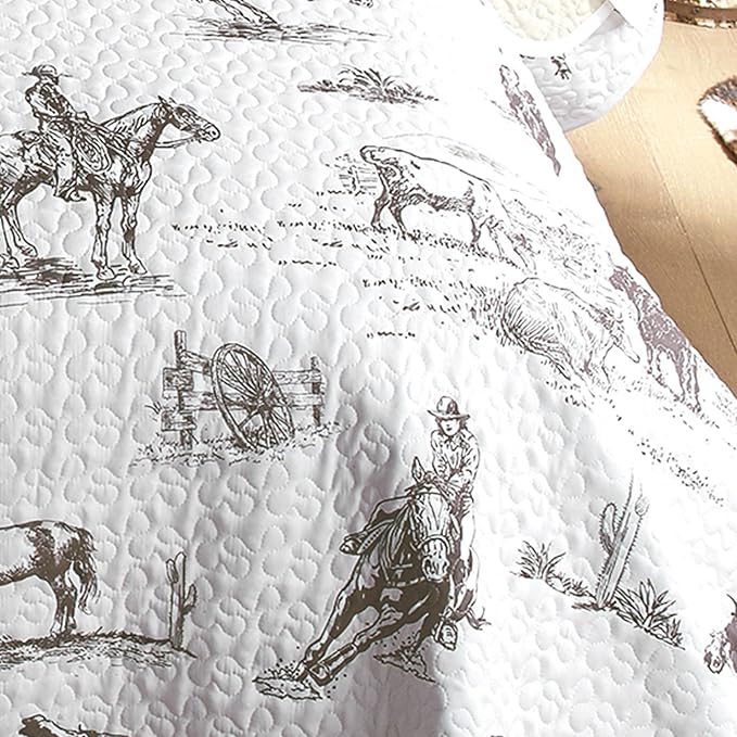 BLACK FOREST DECOR Cowboy Ranch King Quilt Set - Lightweight, Western Style Bedding with Cowboys and Horses, Includes Quilt and Shams, Machine Washable