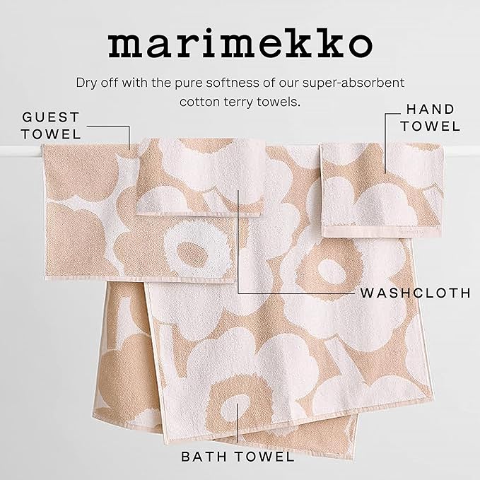 MARIMEKKO Unikko Terry Cotton Washcloth (Dark Blue) – Floral Patterned Washcloths – 12 in x 12 in