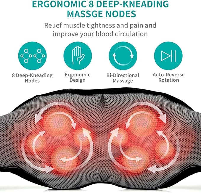 Nekteck Shiatsu Neck Massager for Pain Relief Deep Tissue with Heat, 3D Kneading Massage Pillow Back Shoulder Massagerfor Body Muscle, Plug-in Use for Home Office Car, Gifts for Mom Dad Him Her
