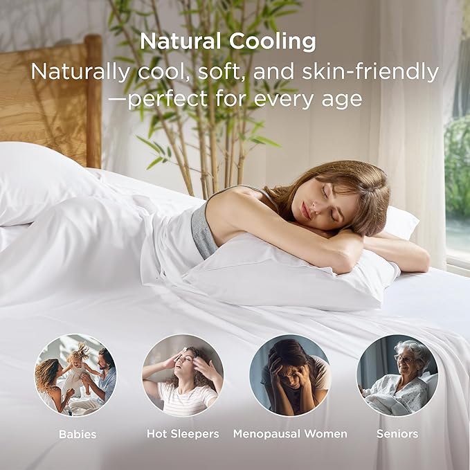 Bedsure Pillow Cases Standard Size, Cooling Pillow Cases, Rayon Derived from Bamboo White Pillowcases Standard Set of 2, Breathable & Soft Bedding Pillow Covers with Envelope Closure, 20x26 Inches