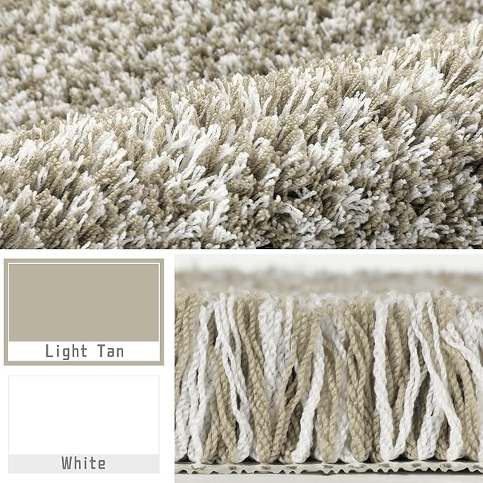 Yimobra Bathroom Rugs Non Slip Washable, Ultra Soft and Water Absorbent Bath Mats, Plush Fluffy Shower Mat Outside, Microfiber Thick Matts for Bathroom Floor/Sink, 24x17, Light Tan and White