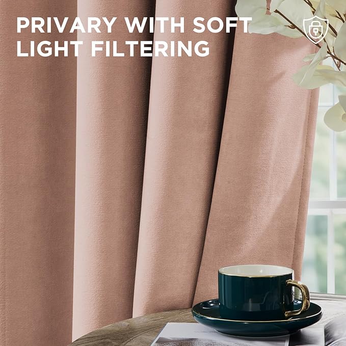Joydeco Candy Pink Velvet Curtains 84 Inches 2 Panels, Luxury Thermal Insulated Soft Pink Curtains for Bedroom & Living Room, Room Darkening Velvet Drapes, Rod Pocket (52W x 84L)