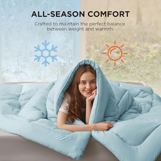 Bedsure Comforter Duvet Insert - Quilted Comforters King Size, All Season Duvet, GentleSoft Down Alternative Bedding, with 8 Tabs, Gifts for Women/Men, Light Spa Blue, King 90 x 102 Inches
