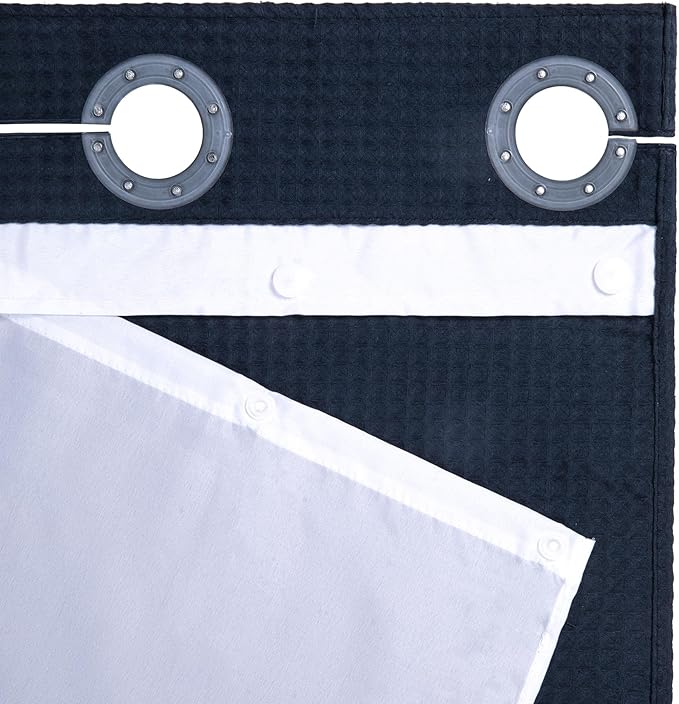 River Dream 36" W Stall Waffle No Hook Shower Curtain with Snap-in Liner,Cotton Blend Fabric Shower Curtain for Bathroom, Navy Blue,36Wx74L
